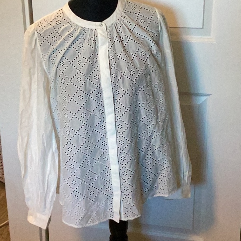Joie White Eyelet Blouse L